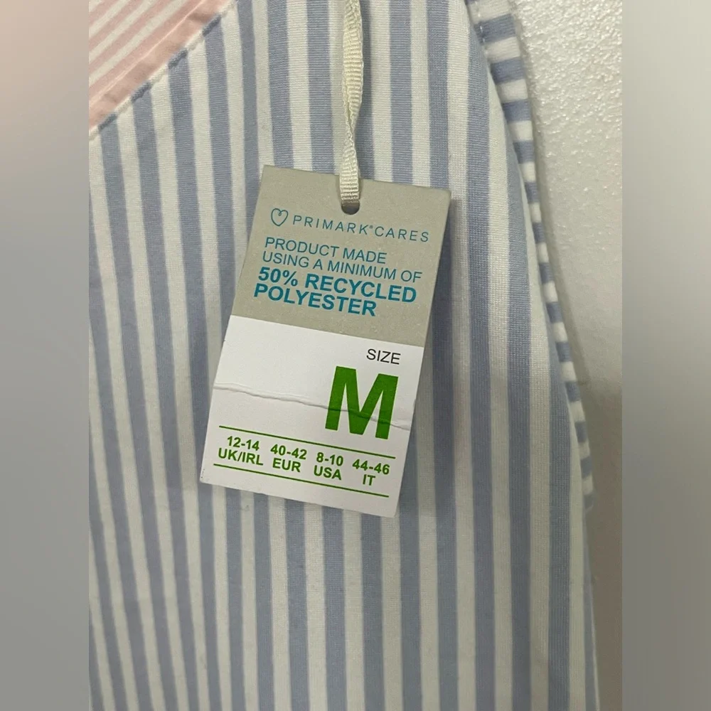 Primark Cares Striped Blue & White V-Neck Cami with Pink Trim, size medium, new!